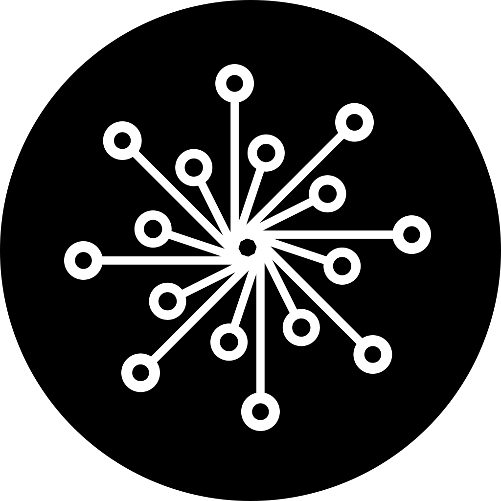 White lines radiating from a central point end in circular nodes