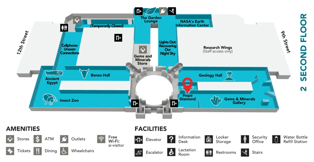 a museum map indicating where the hope diamond is