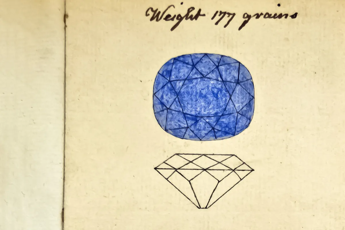 Illustration of a diamond viewed from above (blue) and from the side